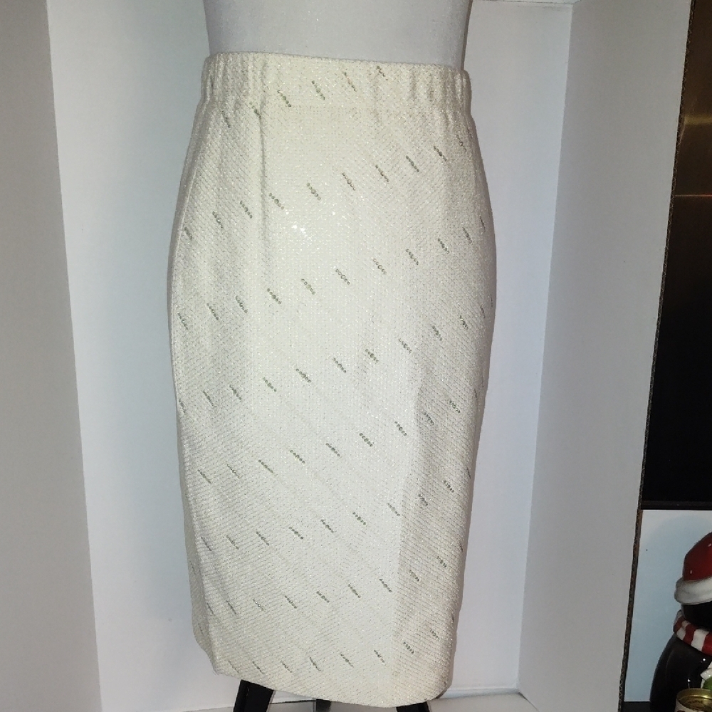 St John Evening By Marie Gray Skirt Rhinestone Sparkly Shiny  Off White Size 4